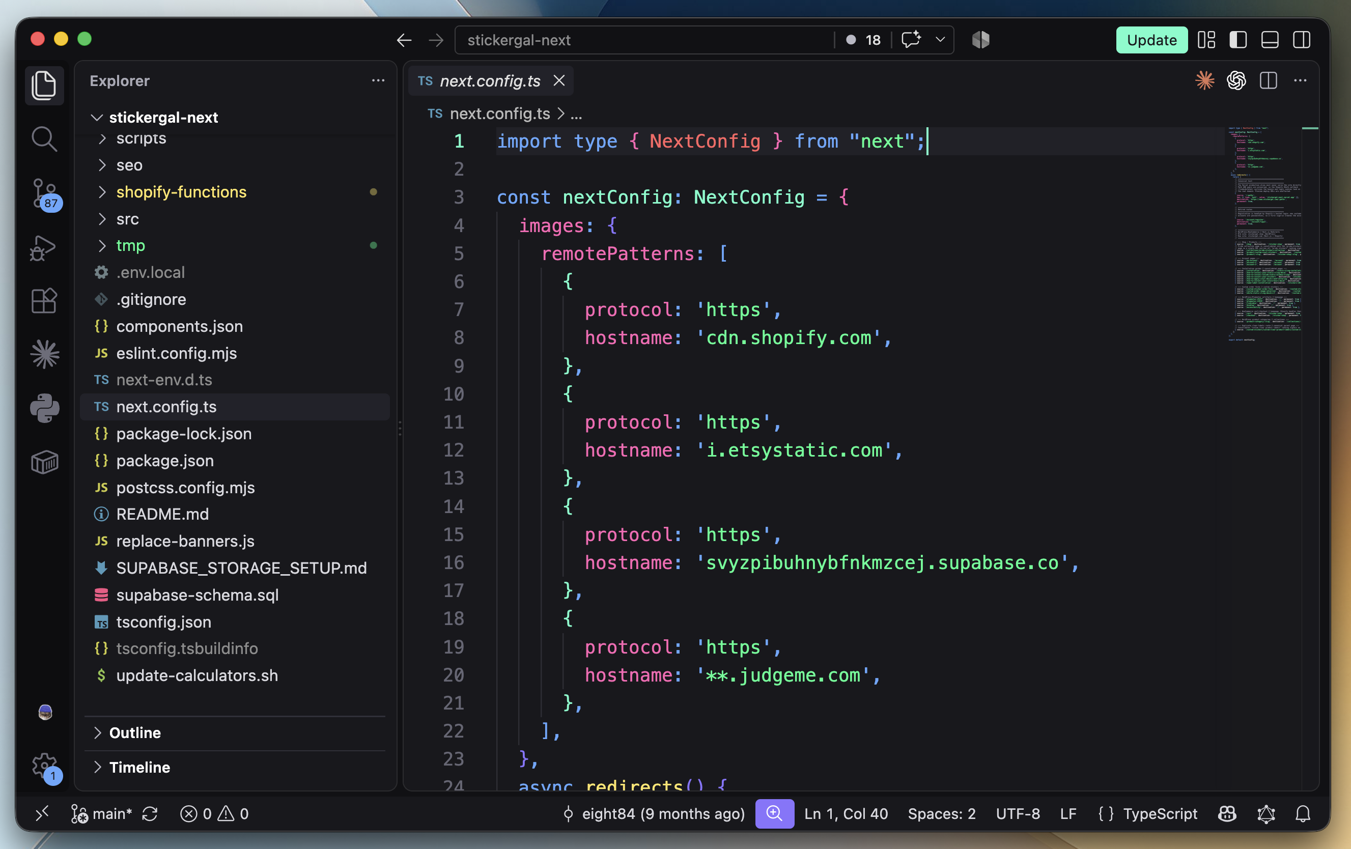 Nicely Neon in Visual Studio Code showing a TypeScript Next.js configuration, file explorer, and minimap